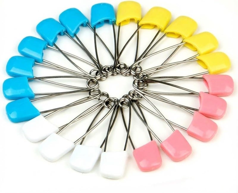 SPHTOEO 50PCS Baby Safety Pins 2.2'', Stainless Steel Cloth Diaper Pins with Locking Heads, Assorted Color Nappy Pins for Prefolds, Flats, Laundry, Sewing & Craft Projects - Image 1